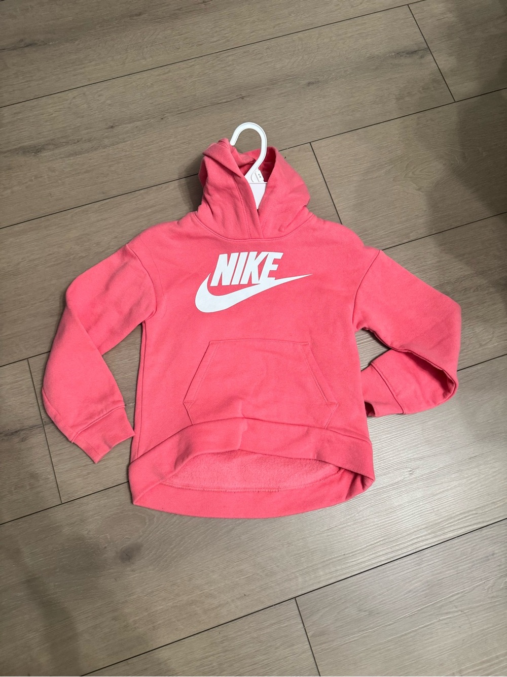 Nike Kids Coral Pink Pullover Hoodie with White Logo